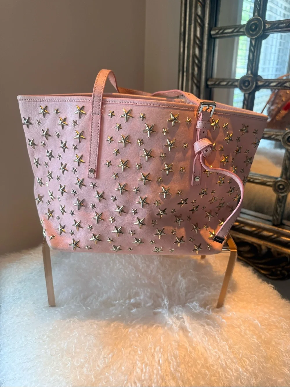 Jimmy Choo Sasha S Tote Bag in a gorgeous, soft pastel pink leather.